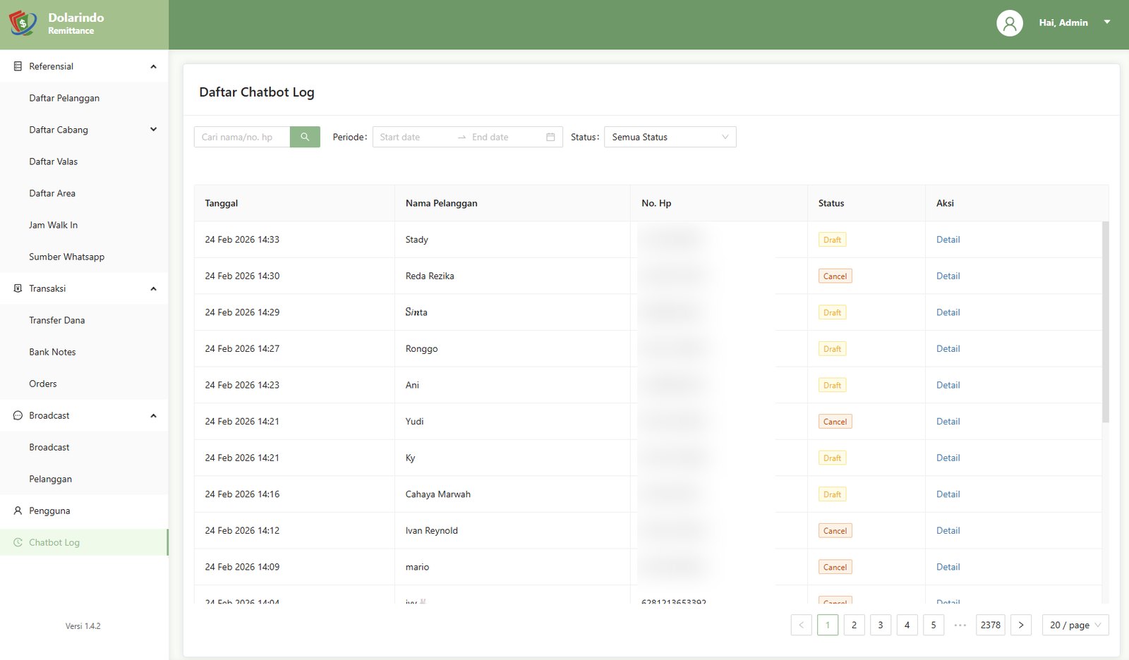 Chatbot log