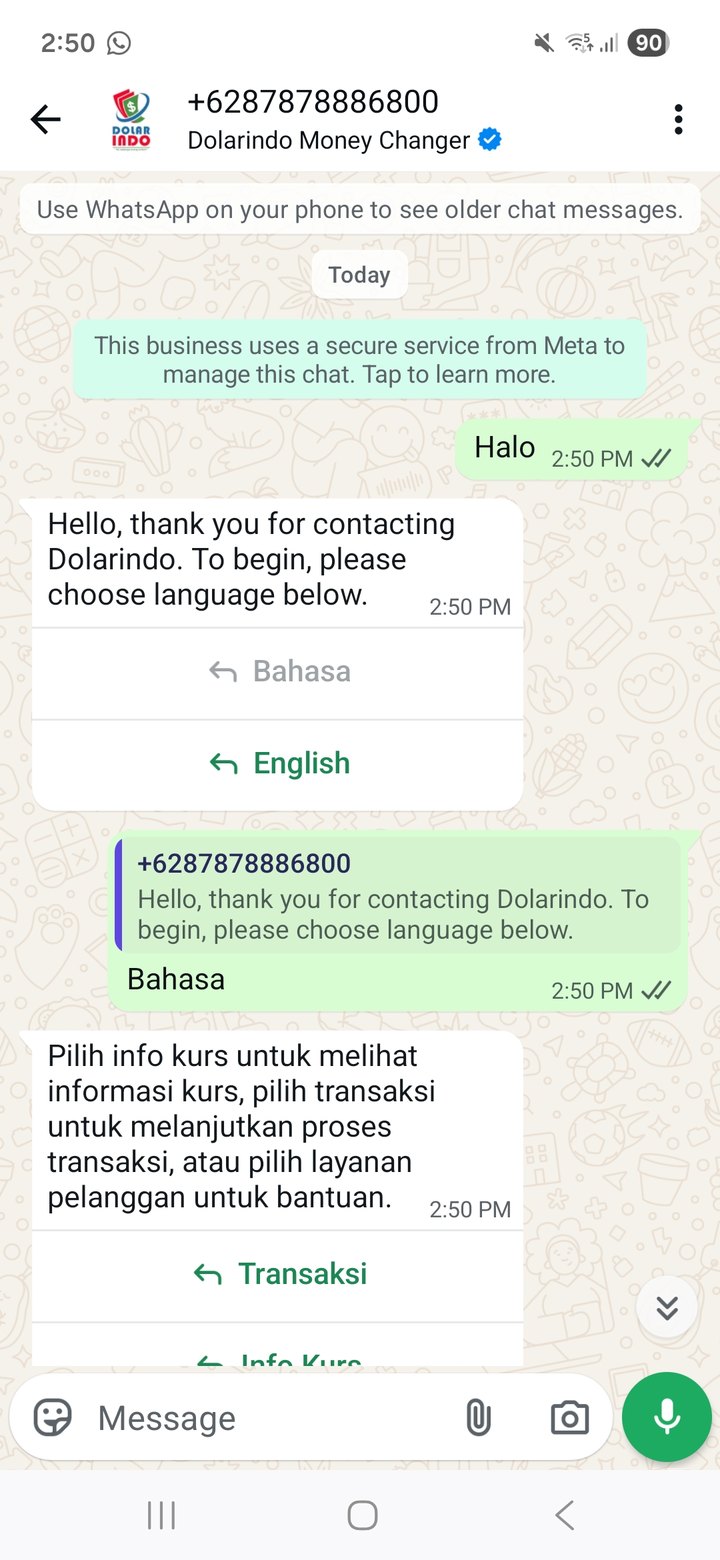 WhatsApp language and menu