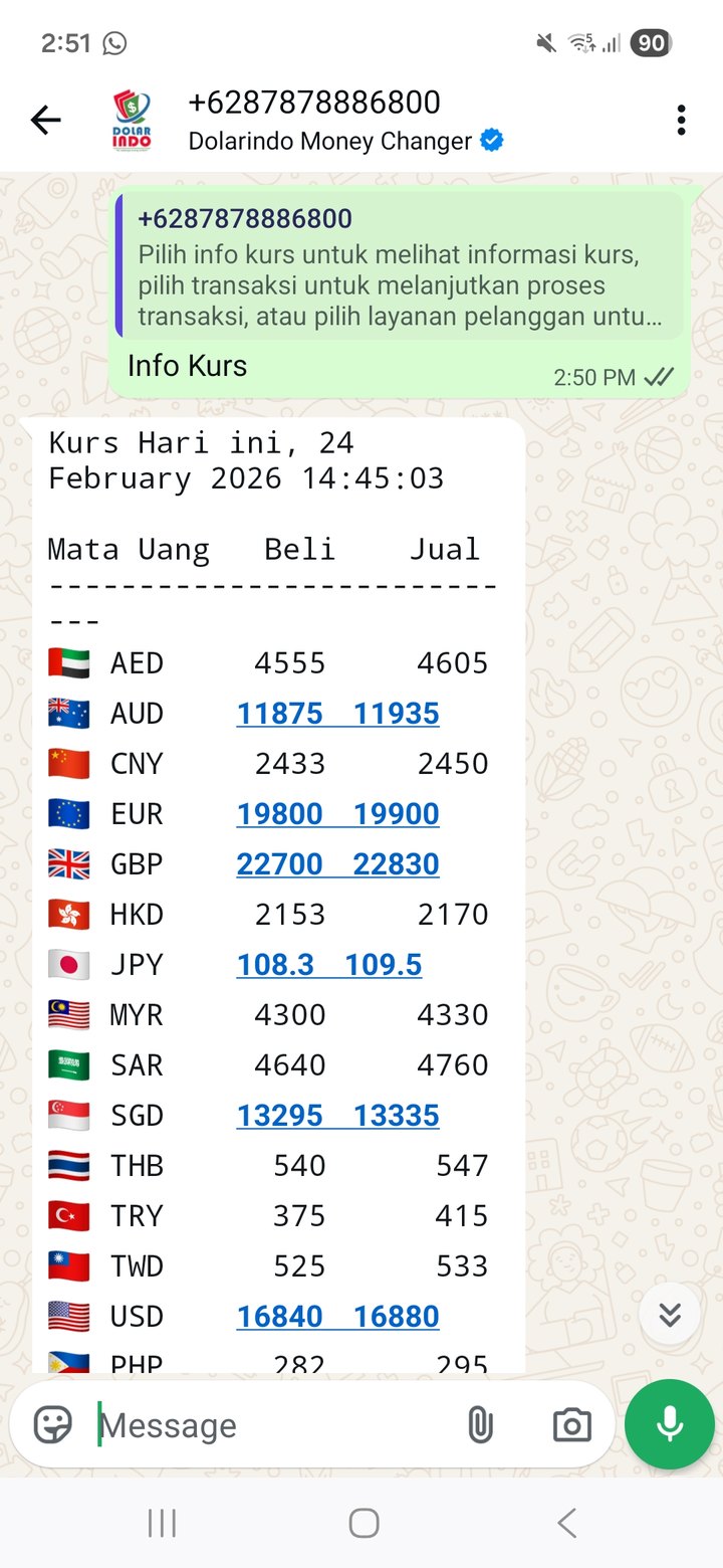 WhatsApp live exchange rates