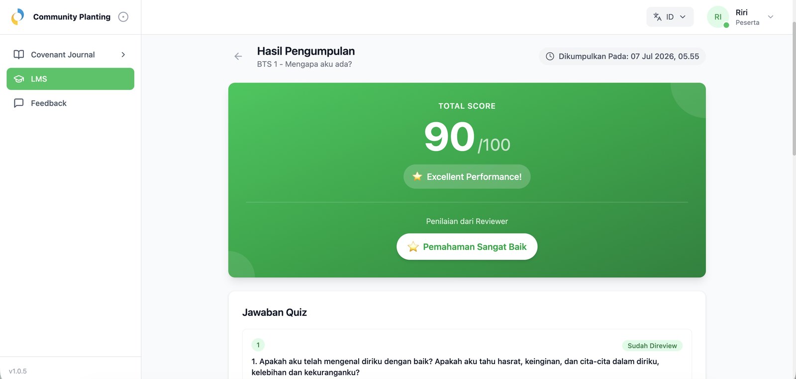 Submission result and score