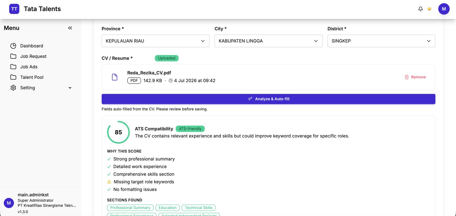 AI CV Autofill and ATS score