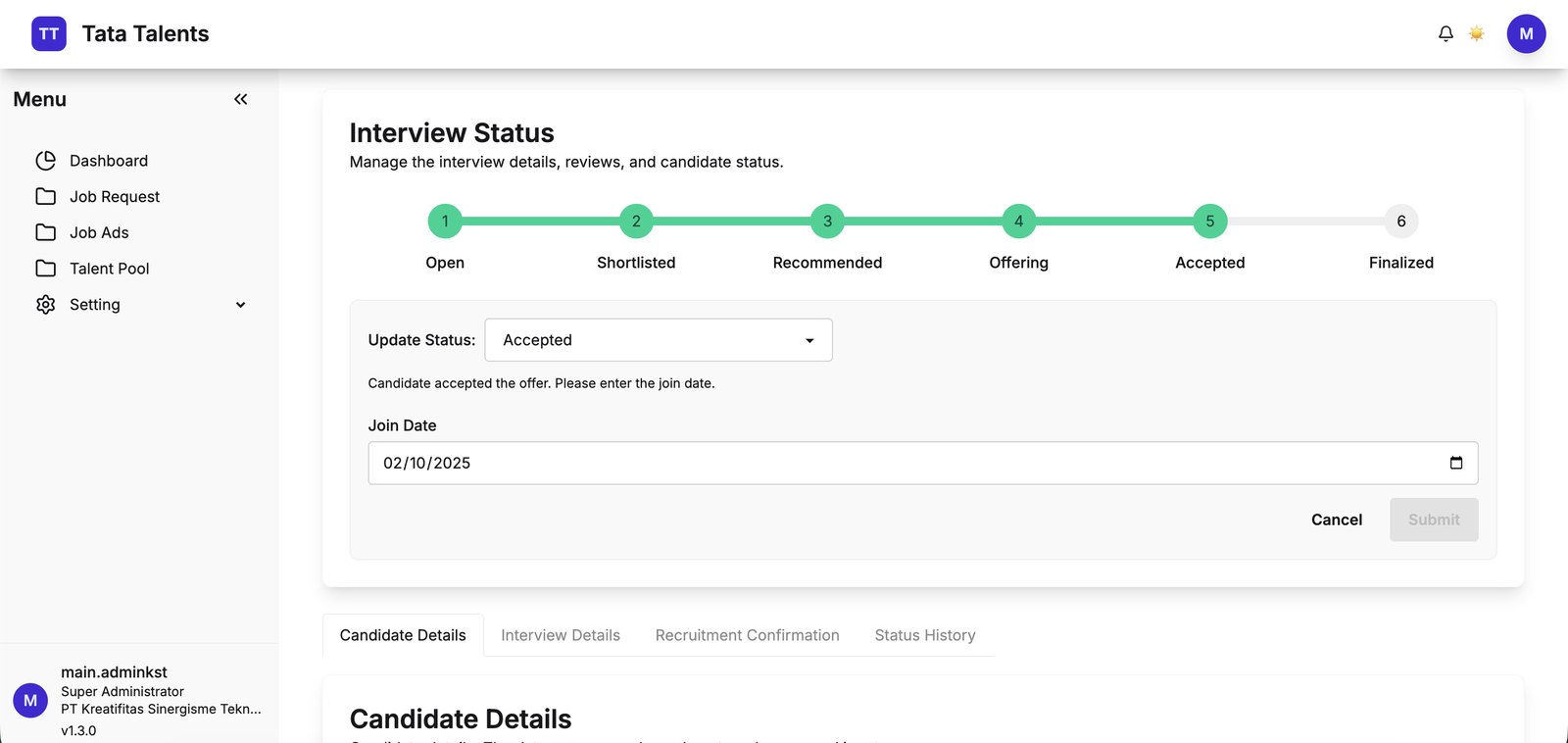 Interview status pipeline